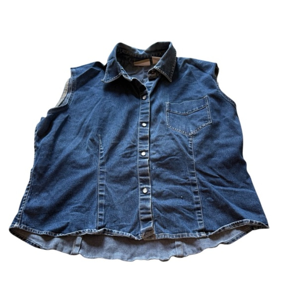 Vintage Liz Claiborne Denim Shirt Pearl Snap Button Down Sleeveless Western Top